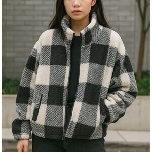 Thread and Supply Buffalo Check Sherpa Jacket Black White